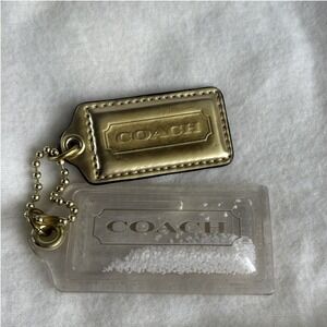 COACH 2.25" & 3" Hang Tag Fob Gold Leather & Clear Snow Globe Ball Chain